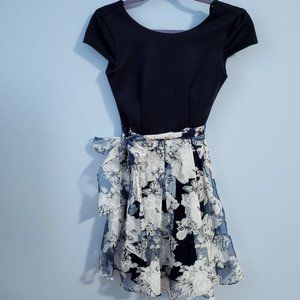 Junior Blue Floral Fit and Flare Dress
